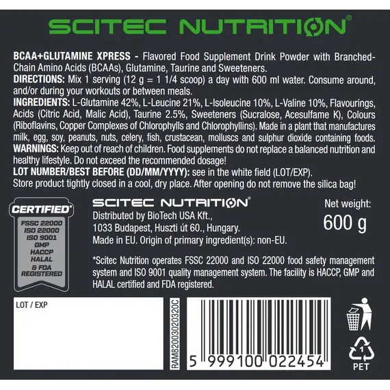 Аминокислоты Scitec Nutrition BCAA+Glutamine Xpress 600 г, изображение 3