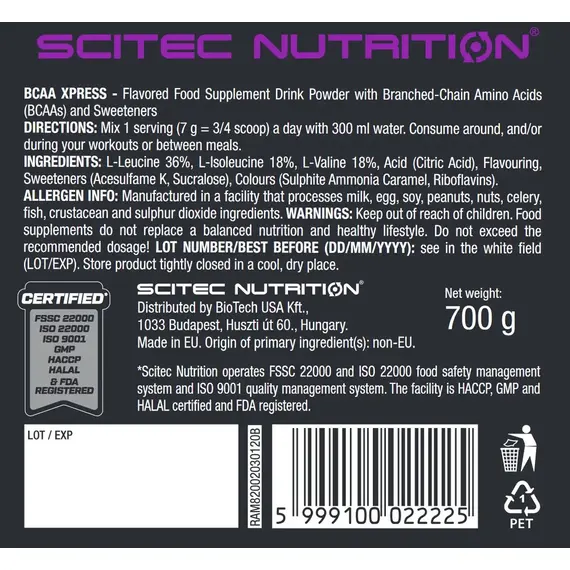 Аминокислоты Scitec Nutrition BCAA Xpress 700 г, изображение 3