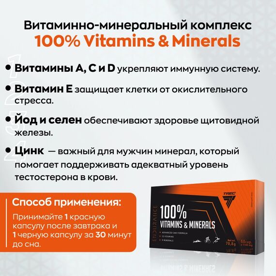 Витаминно-минеральный комплекс Trec Nutrition 100% Vitamins and Minerals 60 капсул, изображение 2