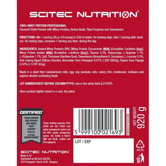 Протеин Scitec Nutrition Whey Protein Professional 920 г, изображение 3