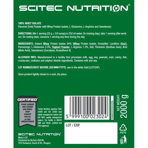 Протеин Scitec Nutrition Whey Isolate 2000 г, изображение 3