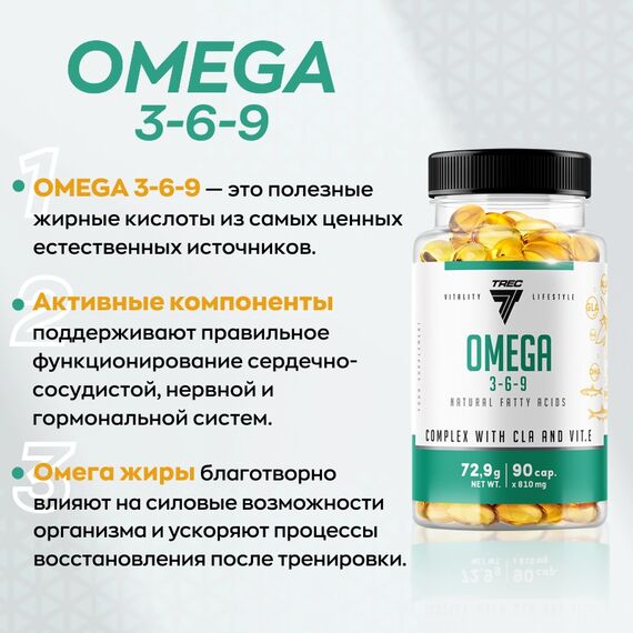 Омега жиры Trec Nutrition Omega-3-6-9 90 капсул, изображение 2