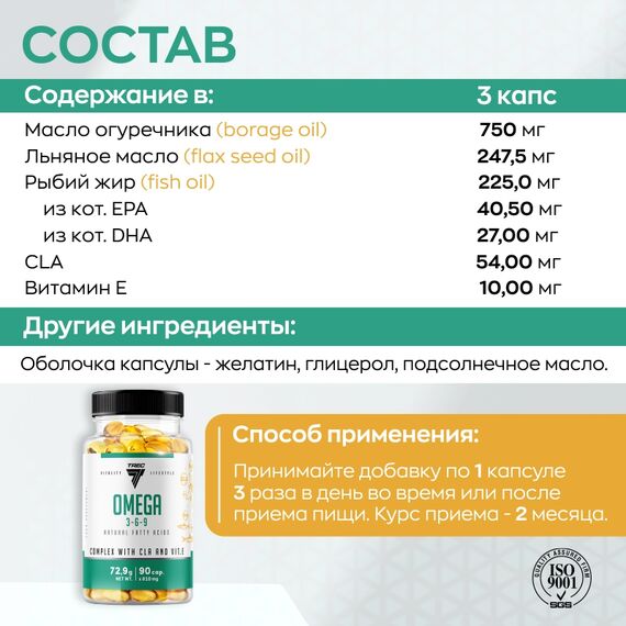Омега жиры Trec Nutrition Omega-3-6-9 90 капсул, изображение 3