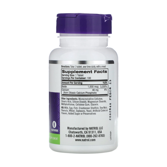 Биотин Natrol Biotin 1000 мг 100 таблеток, изображение 2