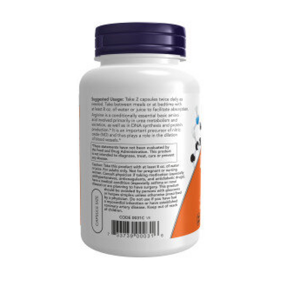 L-Arginine 500 мг NOW 250 капсул, изображение 3