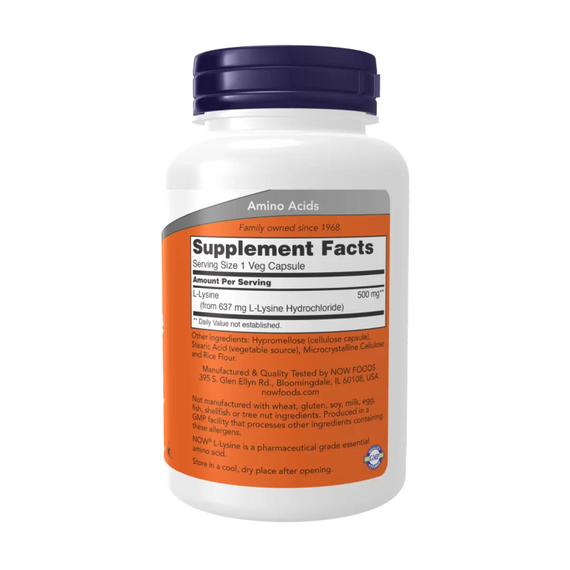 Лизин NOW L-Lysine 500 мг 100 капсул, изображение 2