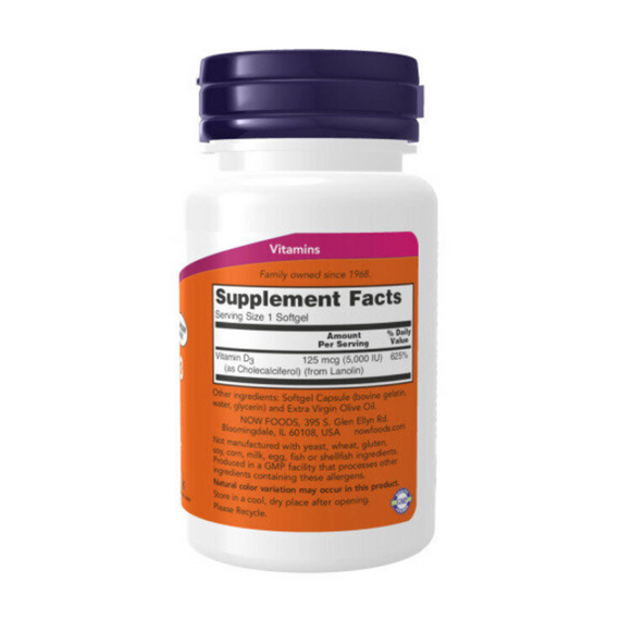 Витамин D3 5000 МЕ NOW 240 капсул, изображение 2