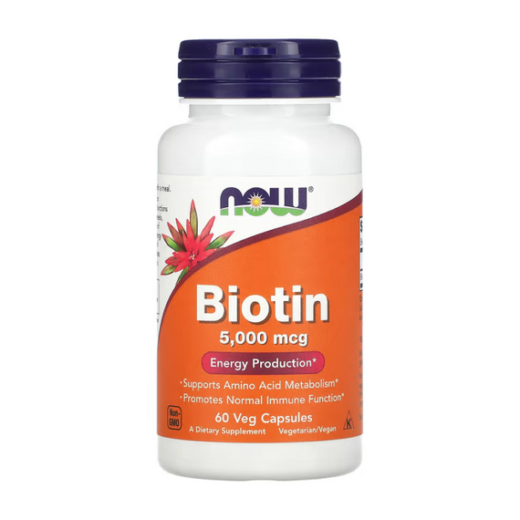 Витамины NOW Biotin 5000 мкг 60 растительных капсул