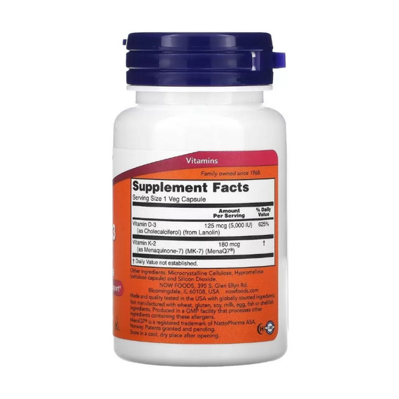Витамины NOW Mega D-3 and MK-7 60 вег. капсул, изображение 2