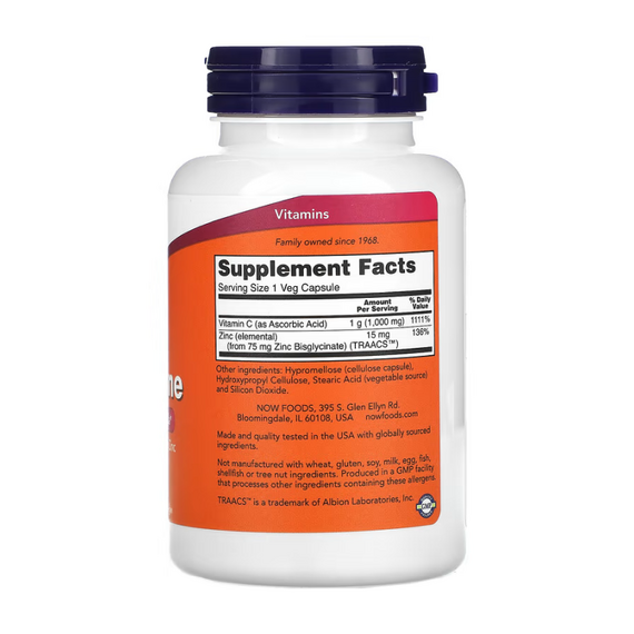 Витамины NOW C-1000 с цинком 90 растительных капсул, изображение 2
