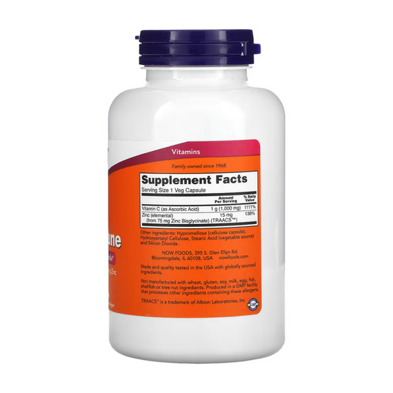 Витамины NOW C-1000 с цинком 180 растительных капсул, изображение 2