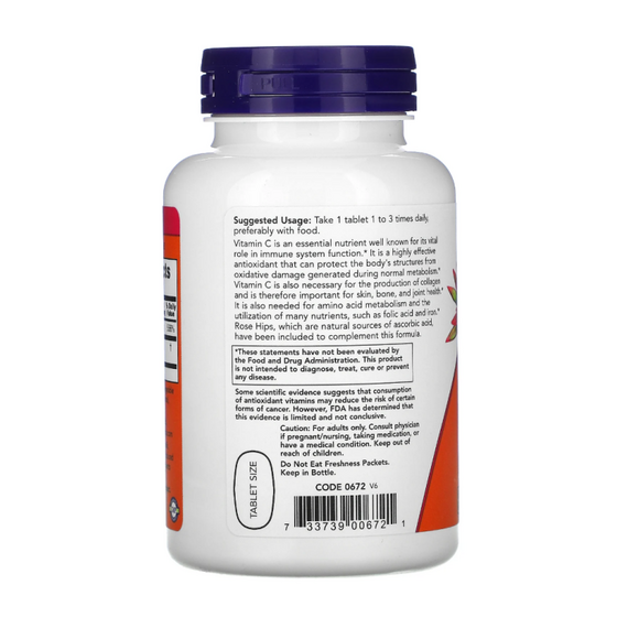 Витамин C-500 with Rose Hips NOW 250 таблеток, изображение 3
