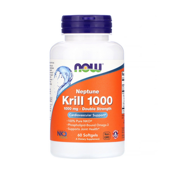 Масло Криля NOW Krill 1000 мг Double Strength 60 мягких капсул