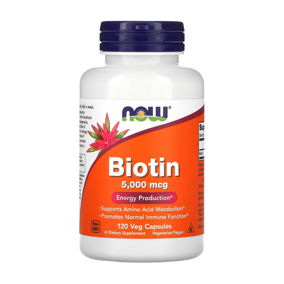 Витамины NOW Biotin 5000 мкг 120 растительных капсул