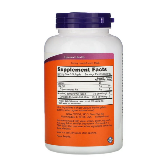 Конъюгированная линолевая кислота NOW CLA 800 мг 180 мягких капсул, изображение 2