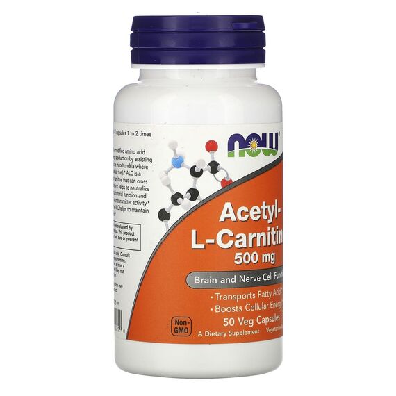 NOW Acetyl-L-Carnitine 500 mg 50 veg caps, изображение 3