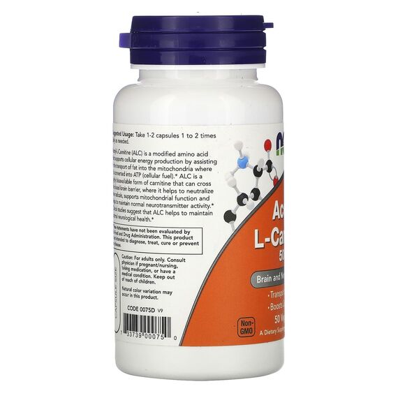 NOW Acetyl-L-Carnitine 500 mg 50 veg caps, изображение 4