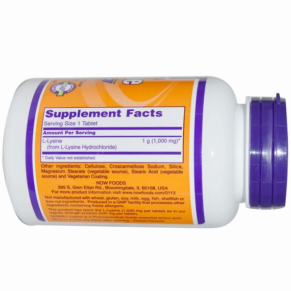 NOW L-Lysine 1000 mg 100 tablets, изображение 3