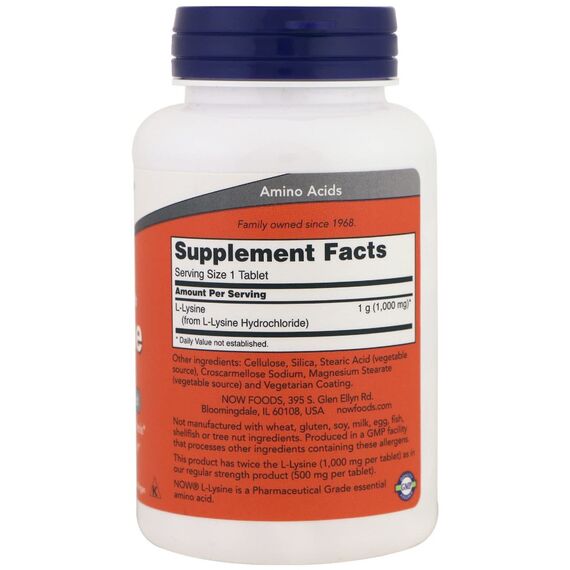 NOW L-Lysine 1000 mg 100 tablets, изображение 5
