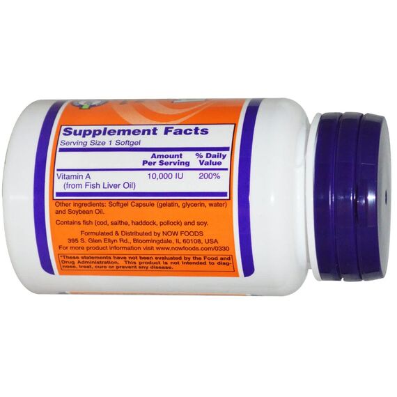 NOW Vitamin A 10000 IU 3000 mcg 100 softgels, изображение 3