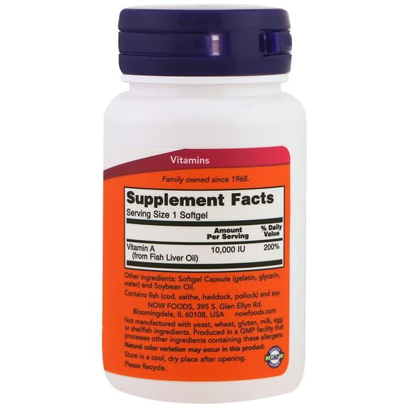 NOW Vitamin A 10000 IU 3000 mcg 100 softgels, изображение 5