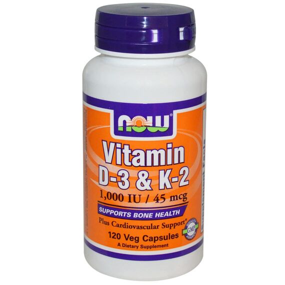 NOW D3+K2 1000 IU 45 mcg 120 capsules