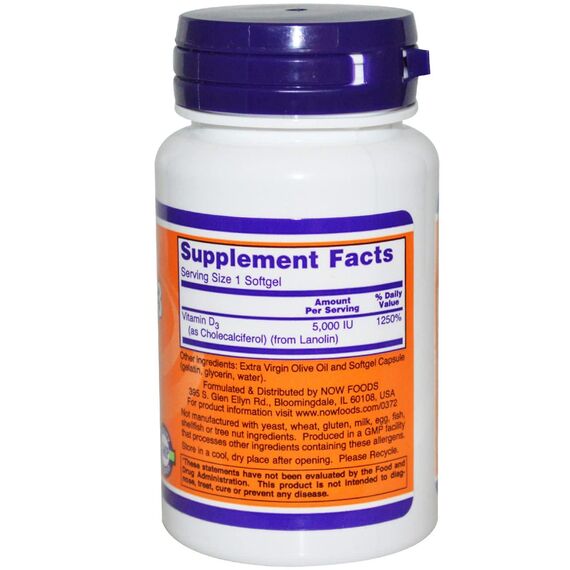 NOW D3 5000 IU 125 mcg 120 softgels, изображение 3