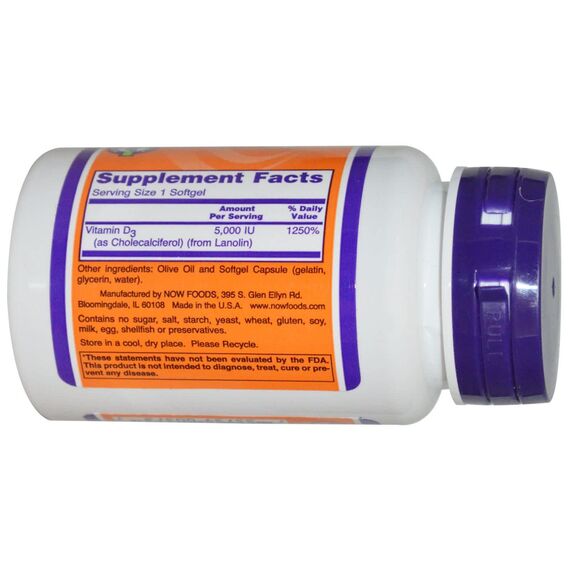 NOW D3 5000 IU 125 mcg 240 softgels, изображение 3