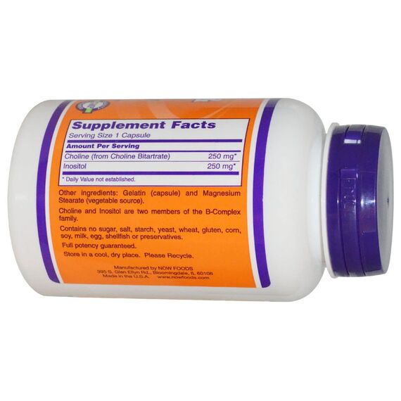 NOW Choline Inositol 250 mg 100 veg caps, изображение 3