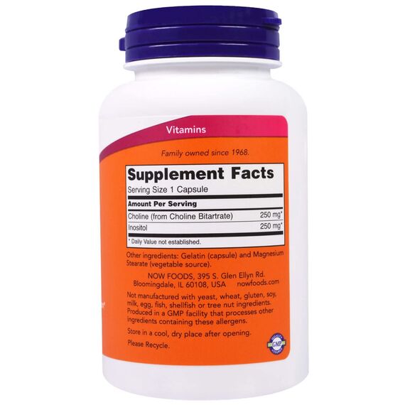 NOW Choline Inositol 250 mg 100 veg caps, изображение 5
