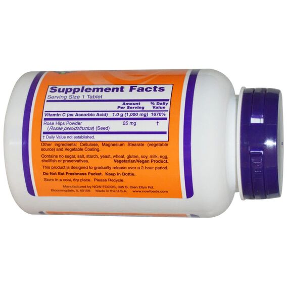 NOW Vitamin C 1000 mg 100 tablets, изображение 3