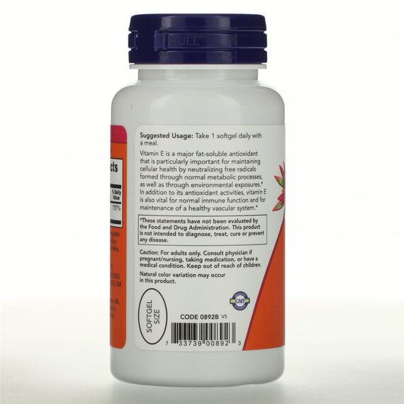 NOW E-400 268 mg (400 IU) Plant Derived 100 softgels, изображение 5