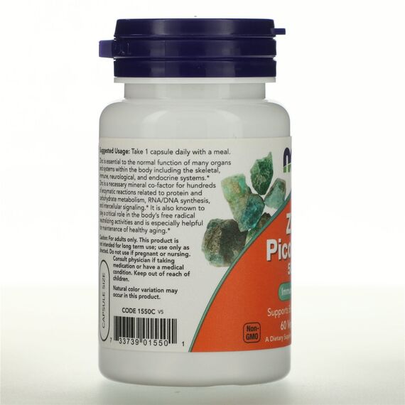 NOW Zinc Picolinate 50 mg 60 veg capsules, изображение 4
