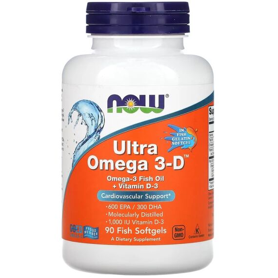 NOW Ultra Omega 3-D 1200 mg + Vitamin D3 1000 IU 90 fish softgels