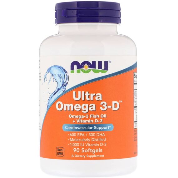 NOW Ultra Omega 3-D 1200 mg + Vitamin D3 1000 IU 90 fish softgels, изображение 2
