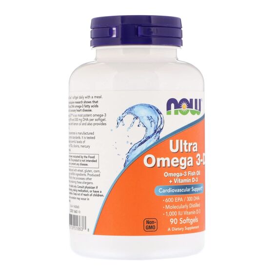 NOW Ultra Omega 3-D 1200 mg + Vitamin D3 1000 IU 90 fish softgels, изображение 5