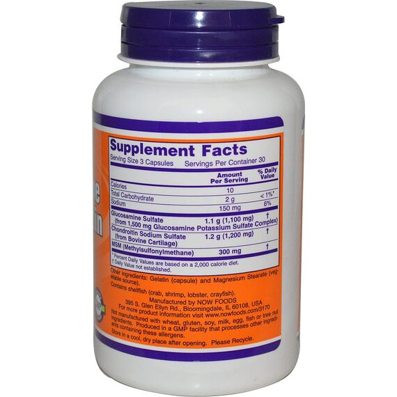 NOW Glucosamine & Chondroitin MSM 90 veg capsules, изображение 3