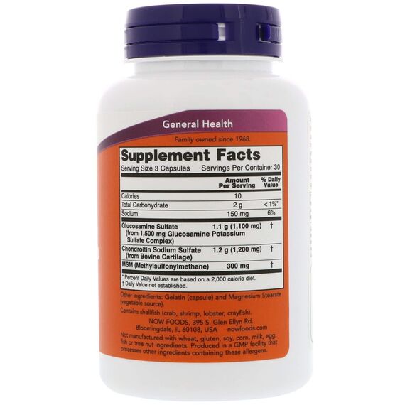 NOW Glucosamine & Chondroitin MSM 90 veg capsules, изображение 5