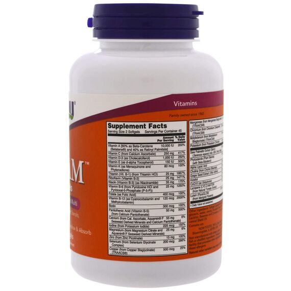 NOW Adam Multivitamin for men 90 softgels, изображение 3